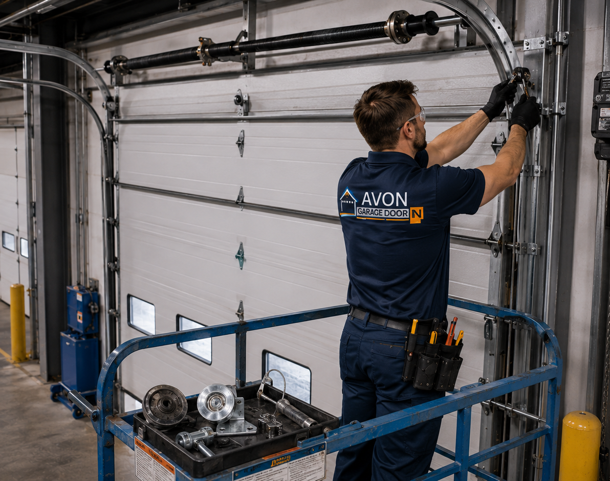  Garage Door Pro technician servicing insulated commercial overhead doors banner