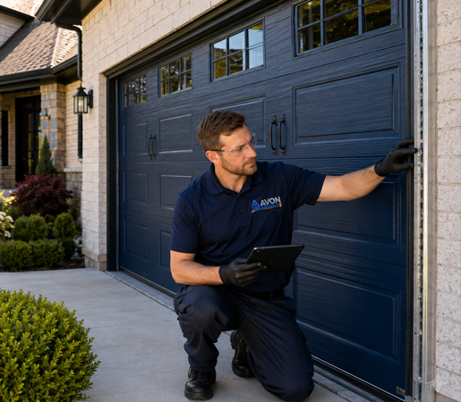 Garage Door Pro technician inspecting a residential garage door
